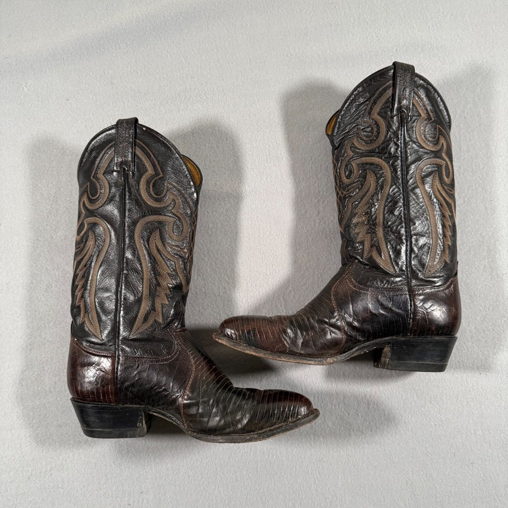 Tony Lama Mens Brown Lizard Skin Western Cowboy Boots 8536 Size 9D - Picture 2 of 7